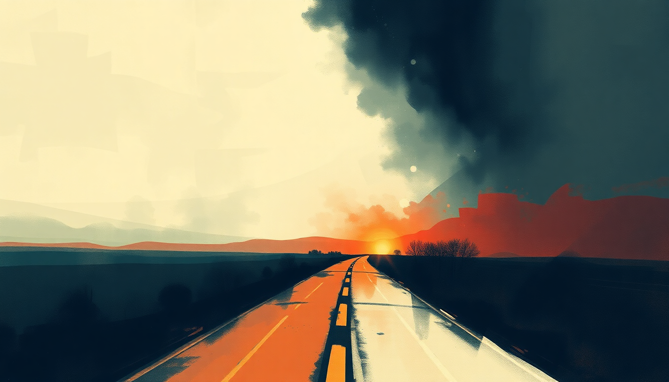 Fan-driven abstract illustration evoking the emotional arc of Nowhere Fast by Eminem