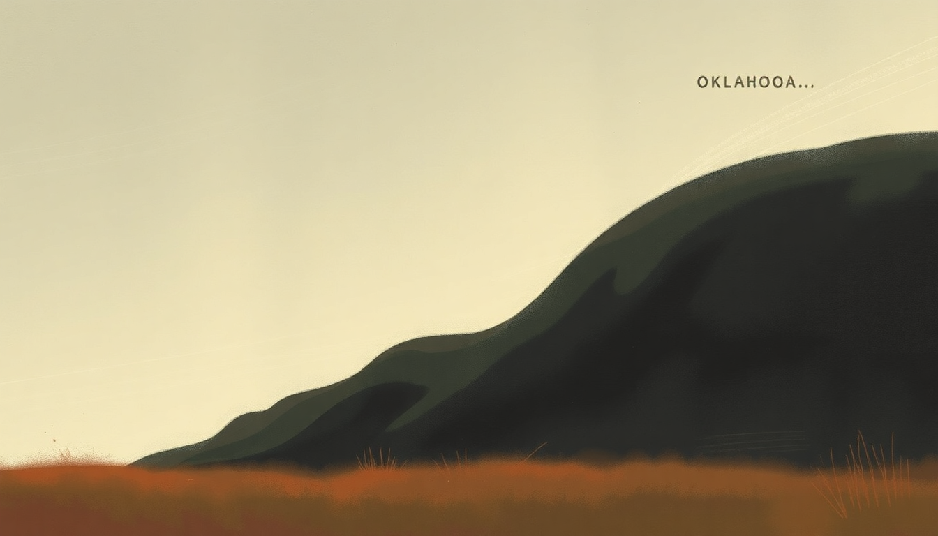 Fan-driven abstract illustration evoking the emotional arc of Oklahoma by Jimmie Dale Gilmore
