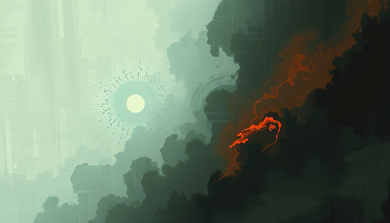 Fan-driven abstract illustration evoking the emotional arc of Old Friends New War by Refused