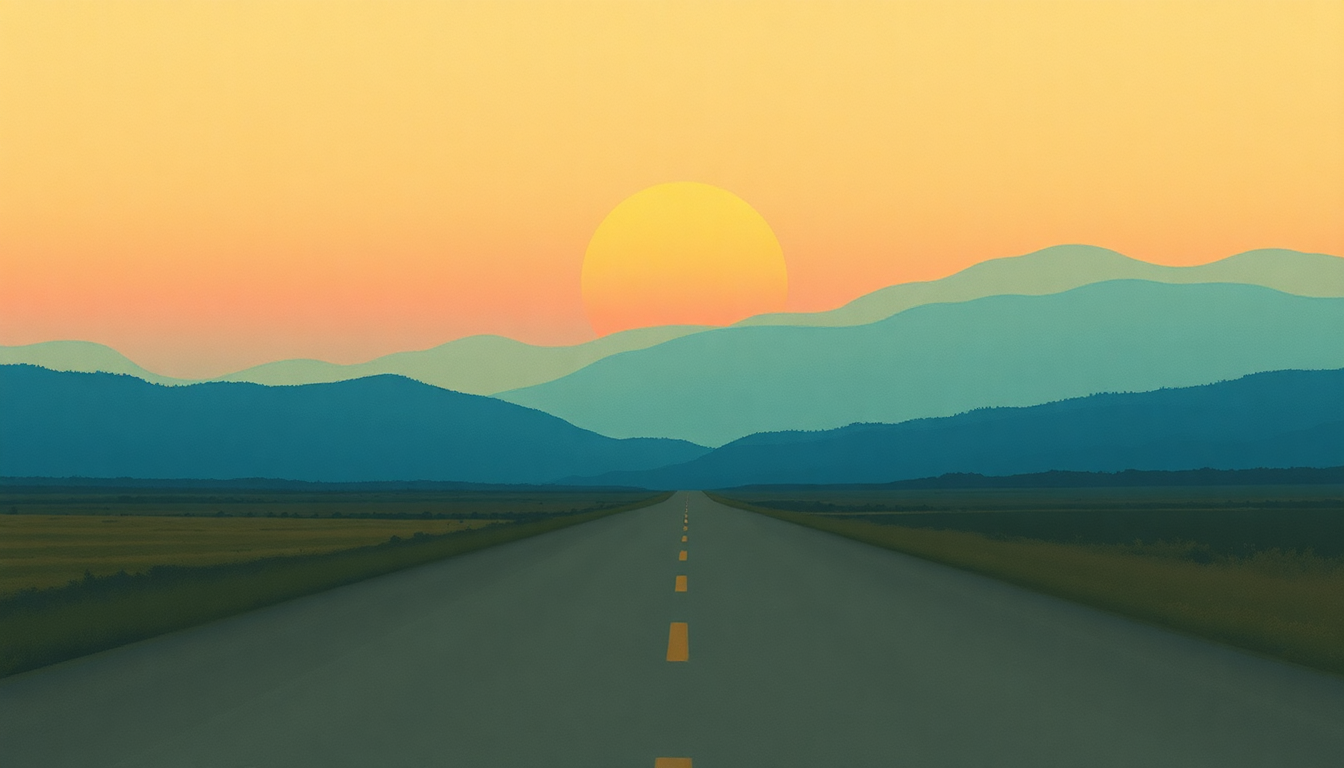 Fan-driven abstract illustration evoking the emotional arc of One More Road by The Flatlanders