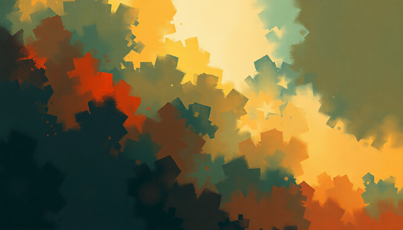Fan-driven abstract illustration evoking the emotional arc of Oop Bop Sh'Bam by Dizzy Gillespie