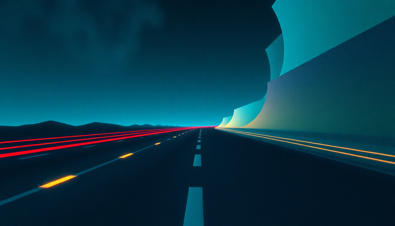 Fan-driven abstract illustration evoking the emotional arc of Optical Race by Tangerine Dream