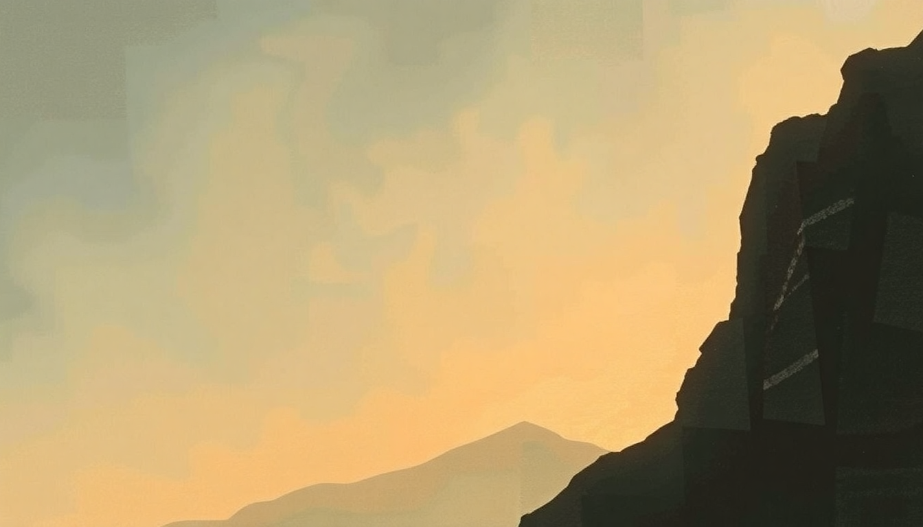 Fan-driven abstract illustration evoking the emotional arc of Our Mother the Mountain by Townes Van Zandt