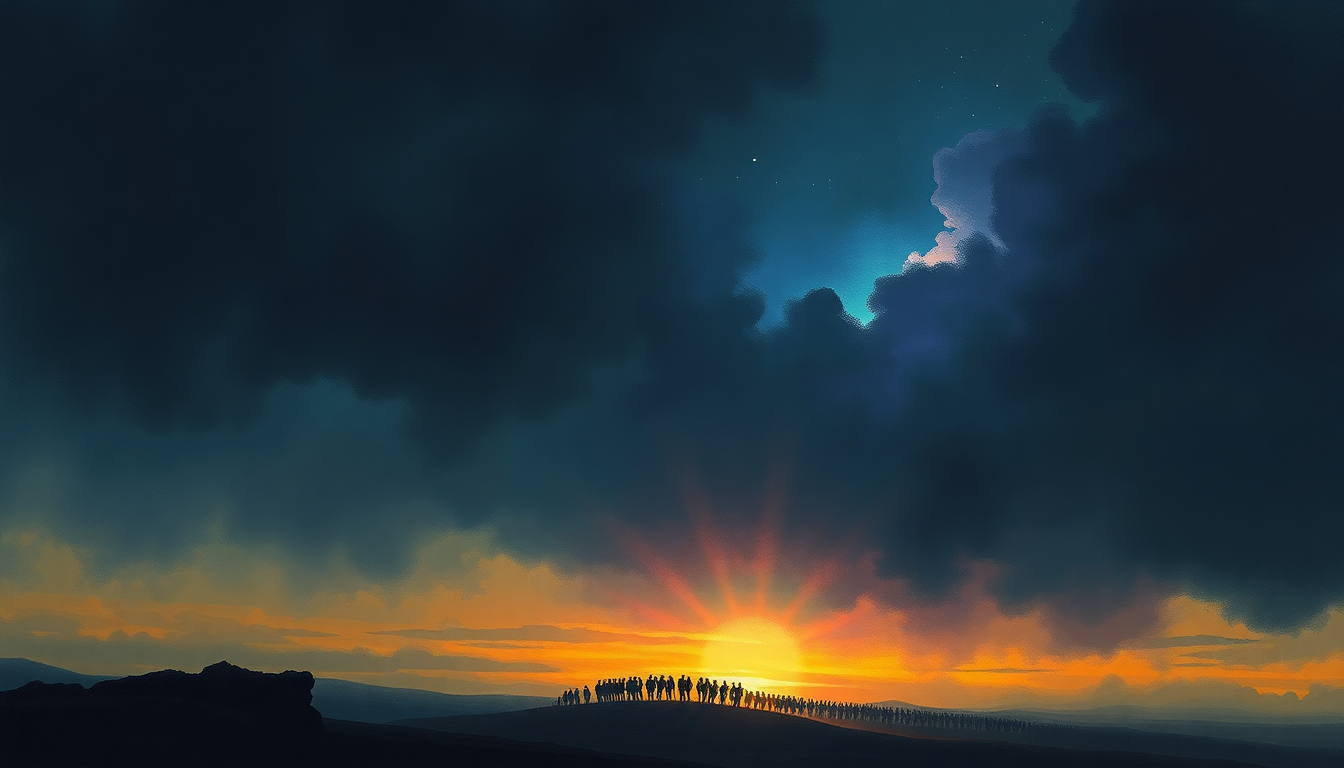 Fan-driven abstract illustration evoking the emotional arc of Out of the Silent Planet by Iron Maiden