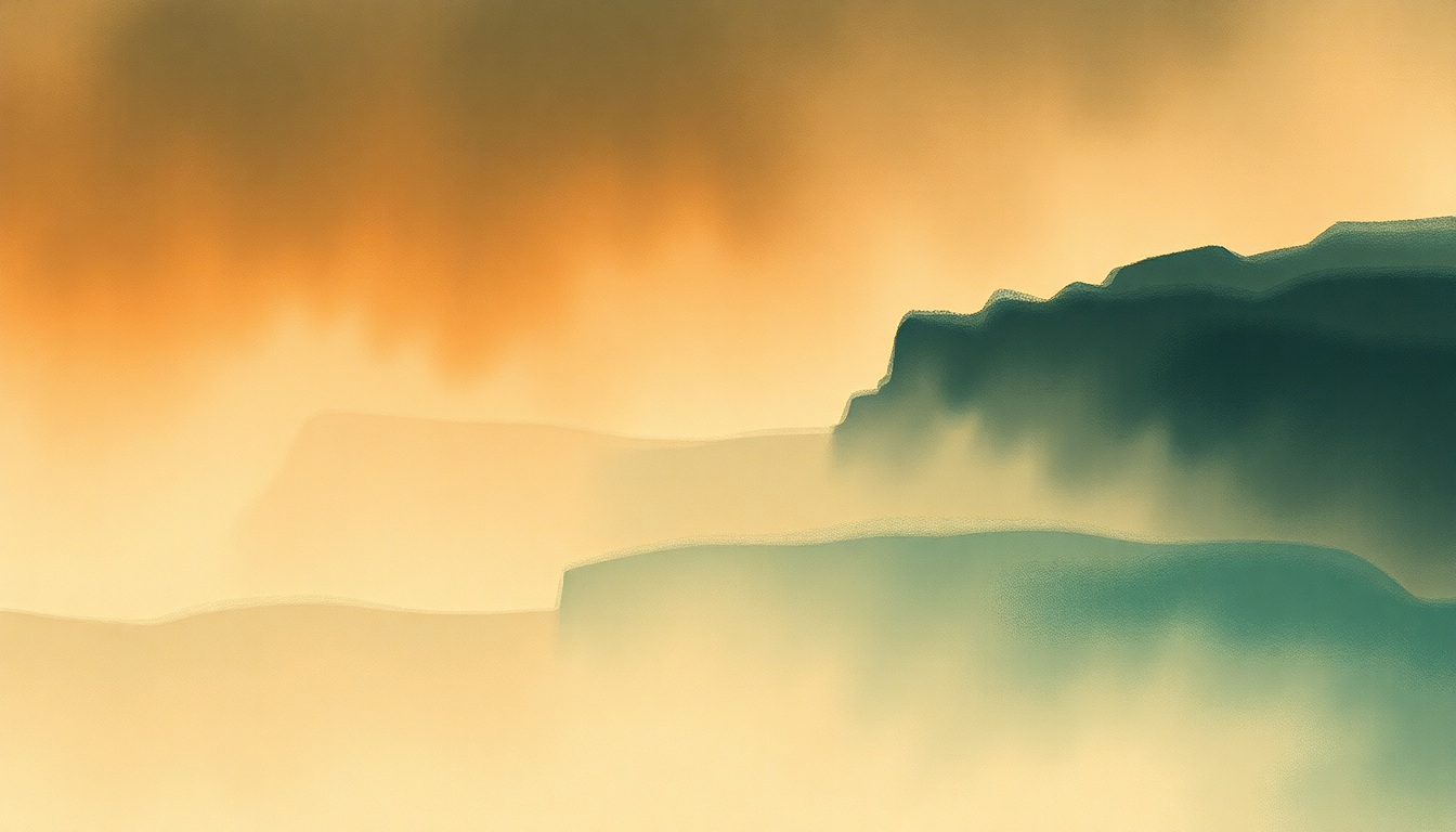 Fan-driven abstract illustration evoking the emotional arc of Pagodes by Claude Debussy