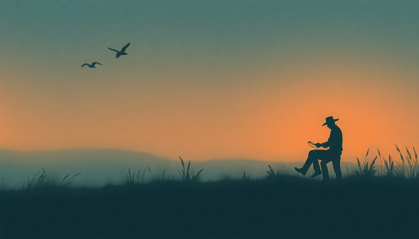 Fan-driven abstract illustration evoking the emotional arc of Pancho and Lefty by Willie Nelson