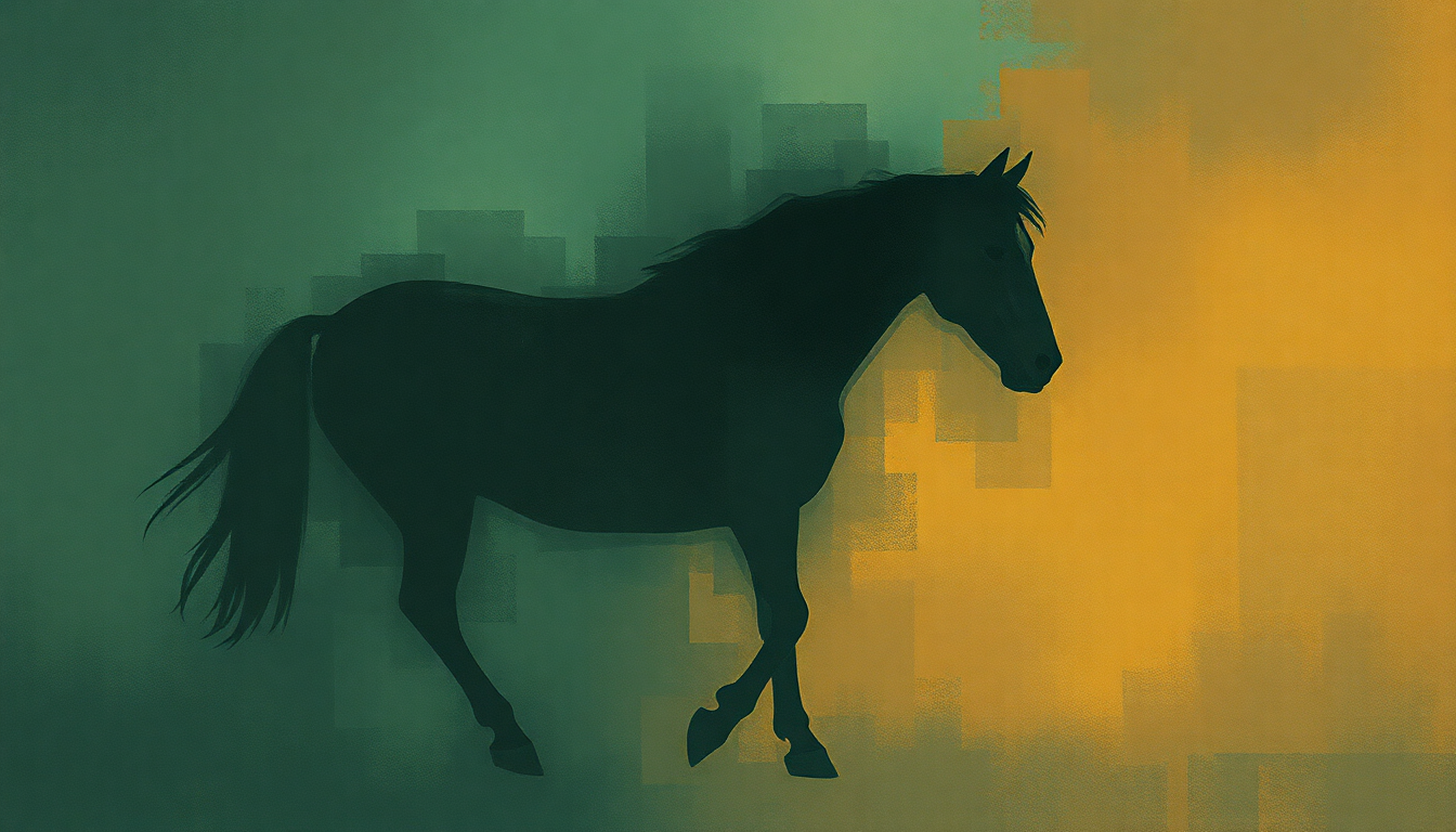 Fan-driven abstract illustration evoking the emotional arc of Pantomime Horse by Suede