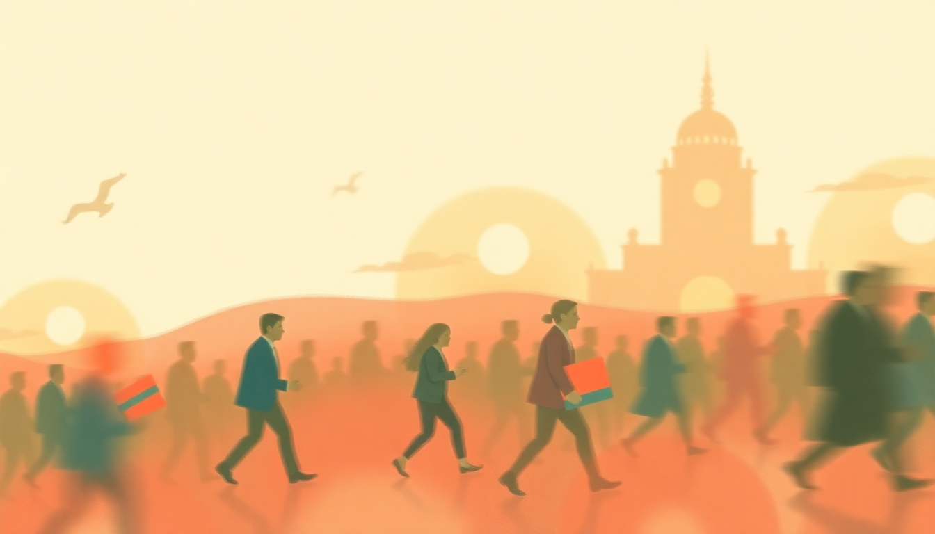 Fan-driven abstract illustration evoking the emotional arc of Parade by Erik Satie