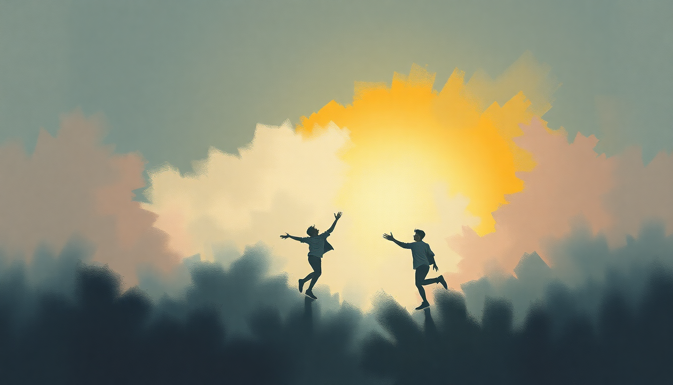 Fan-driven abstract illustration evoking the emotional arc of Permission to Dance by BTS