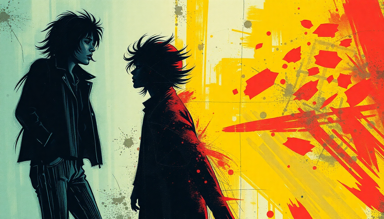 Fan-driven abstract illustration evoking the emotional arc of Personality Crisis by New York Dolls
