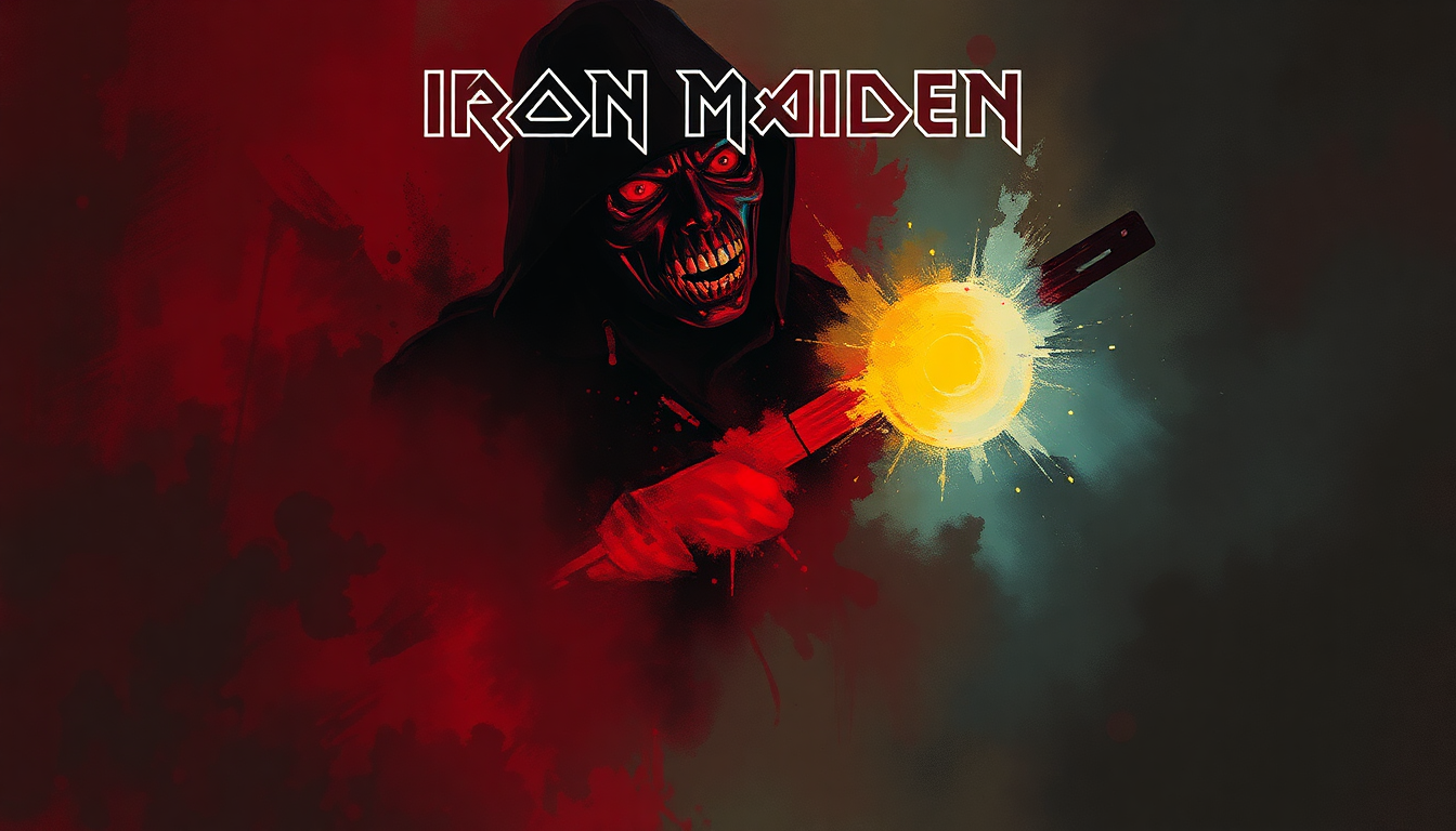 Fan-driven abstract illustration evoking the emotional arc of Phantom of the Opera by Iron Maiden