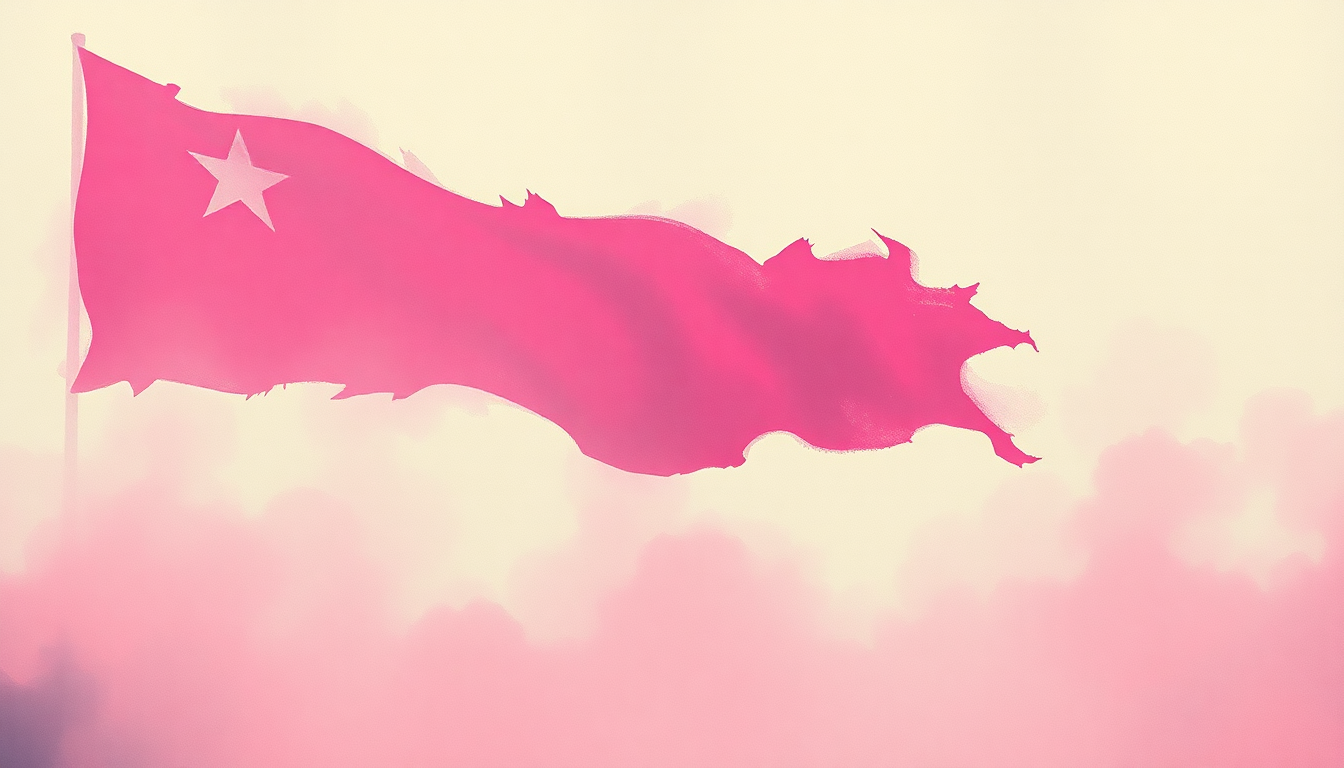 Fan-driven abstract illustration evoking the emotional arc of Pink Flag by Wire