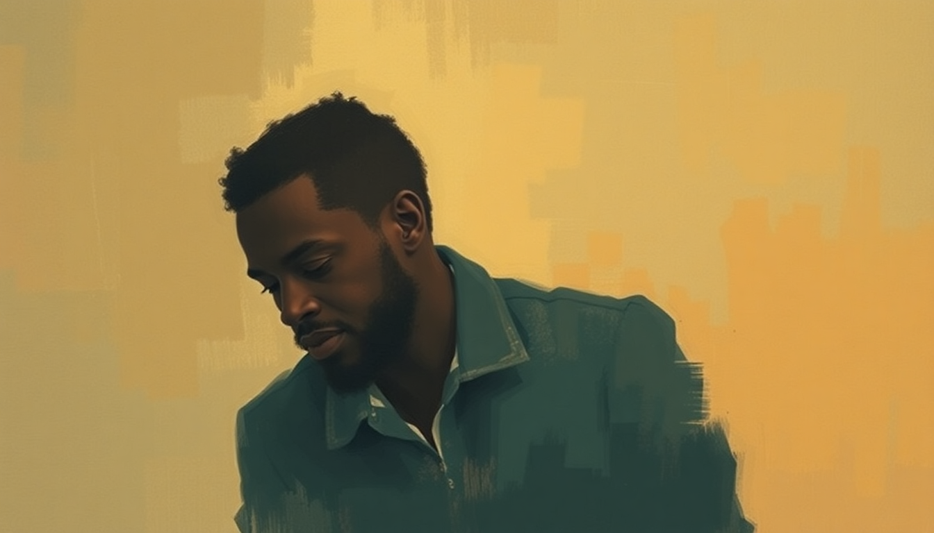 Fan-driven abstract illustration evoking the emotional arc of Portrait of Wes by Wes Montgomery