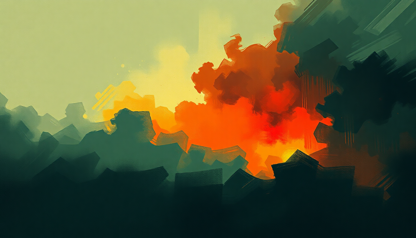 Fan-driven abstract illustration evoking the emotional arc of Pow Pow by LCD Soundsystem