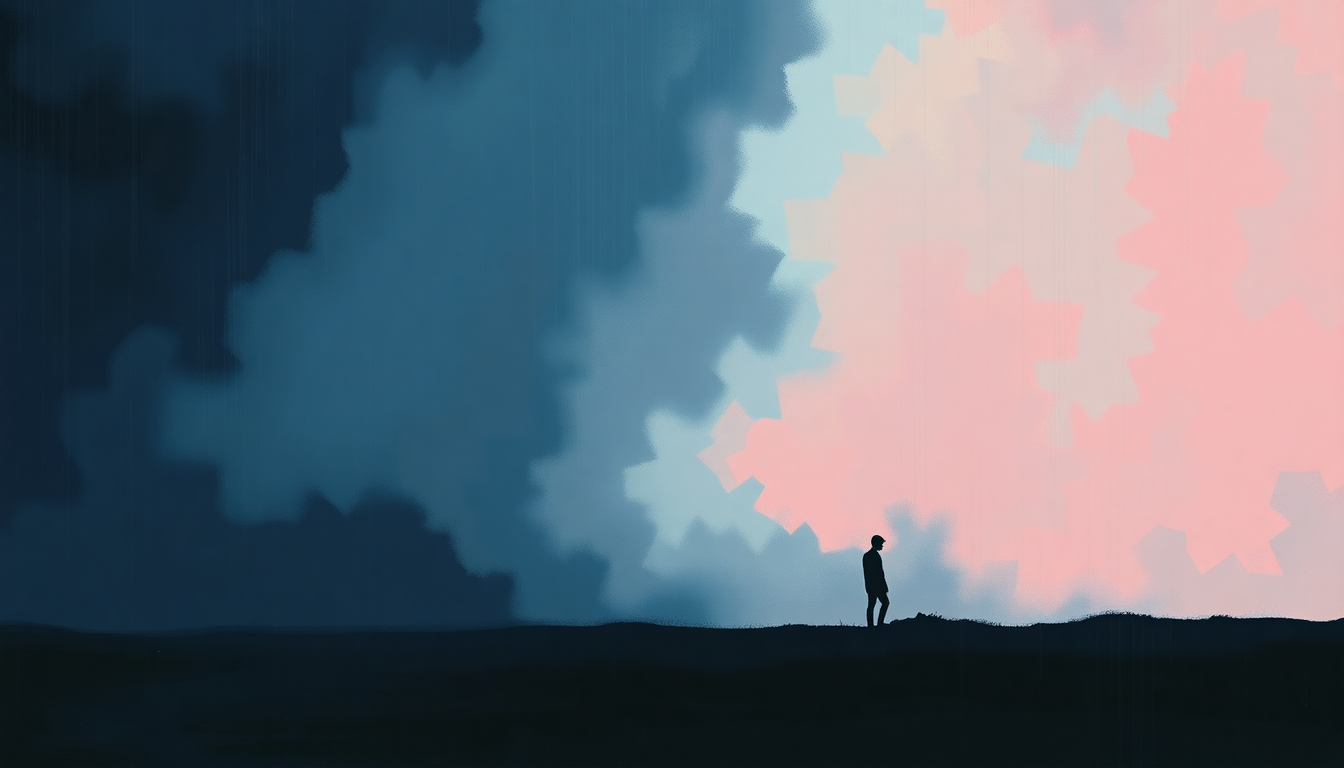 Fan-driven abstract illustration evoking the emotional arc of Prayers for Rain by The Cure