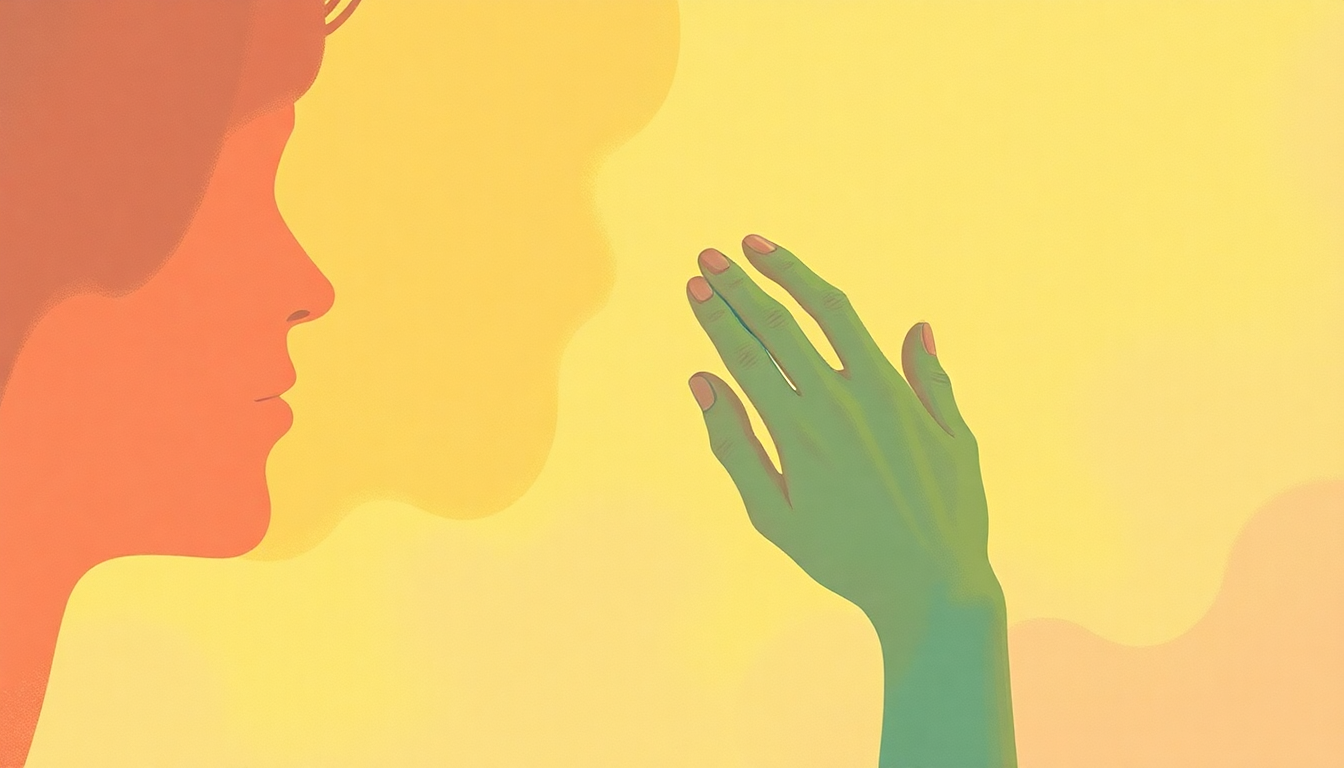 Fan-driven abstract illustration evoking the emotional arc of Praying Hands by Devo