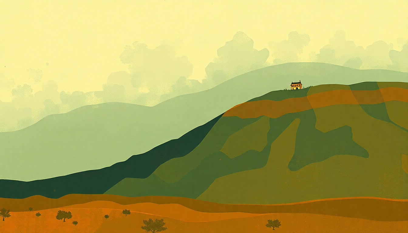 Fan-driven abstract illustration evoking the emotional arc of Promised Land by Chuck Berry
