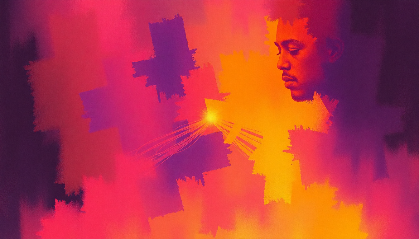Fan-driven abstract illustration evoking the emotional arc of Purple Haze by Jimi Hendrix