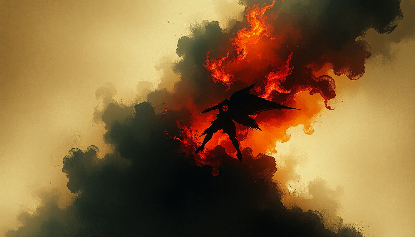 Fan-driven abstract illustration evoking the emotional arc of Der Hölle Rache kocht in meinem Herzen by Wolfgang Amadeus Mozart