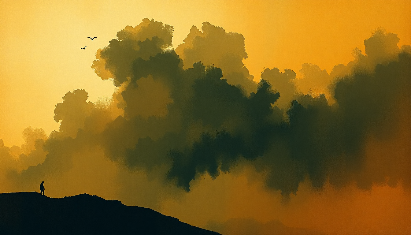 Fan-driven abstract illustration evoking the emotional arc of Raga Todi by Ravi Shankar