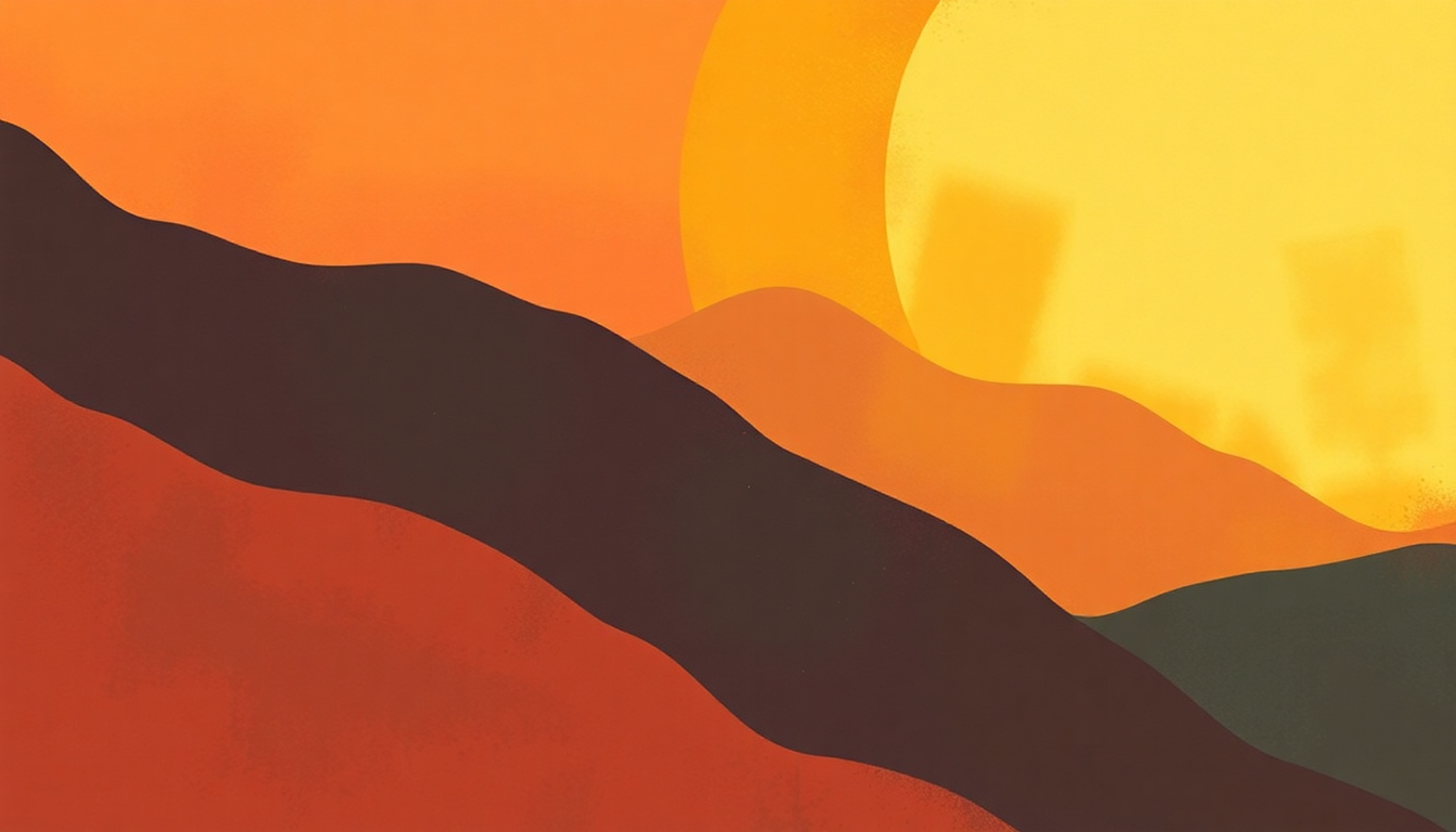 Fan-driven abstract illustration evoking the emotional arc of Raga Yaman by Ravi Shankar