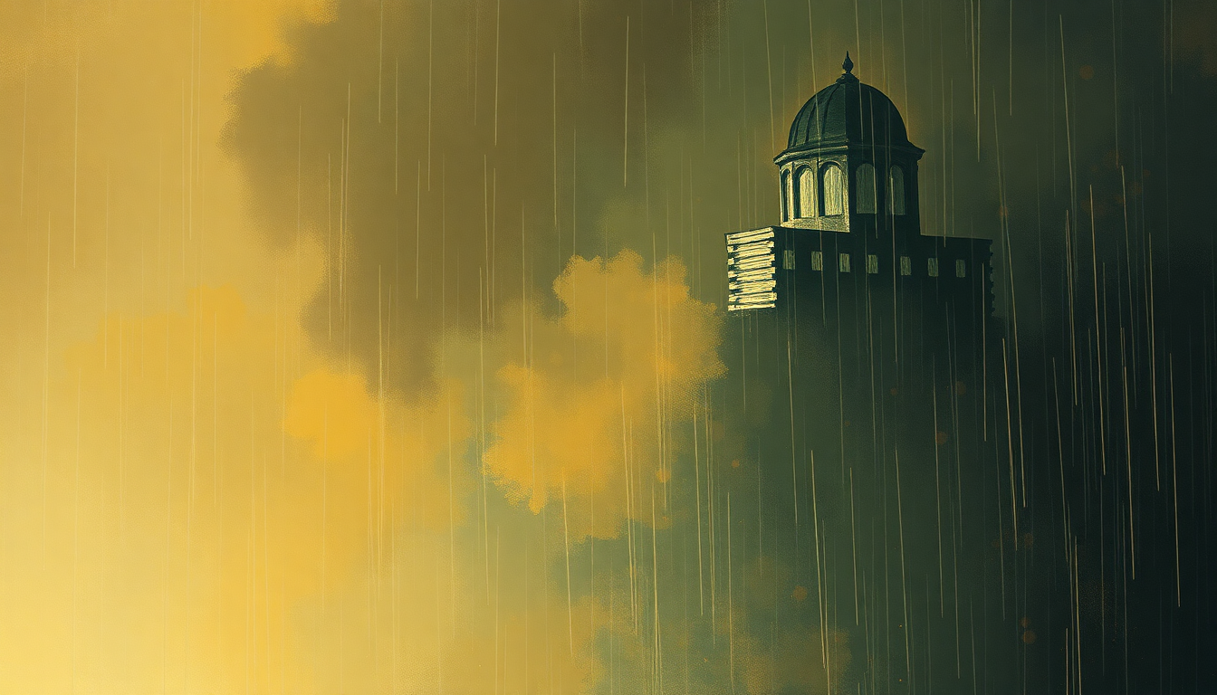 Fan-driven abstract illustration evoking the emotional arc of Rainy Day Women #12 & 35 by Bob Dylan