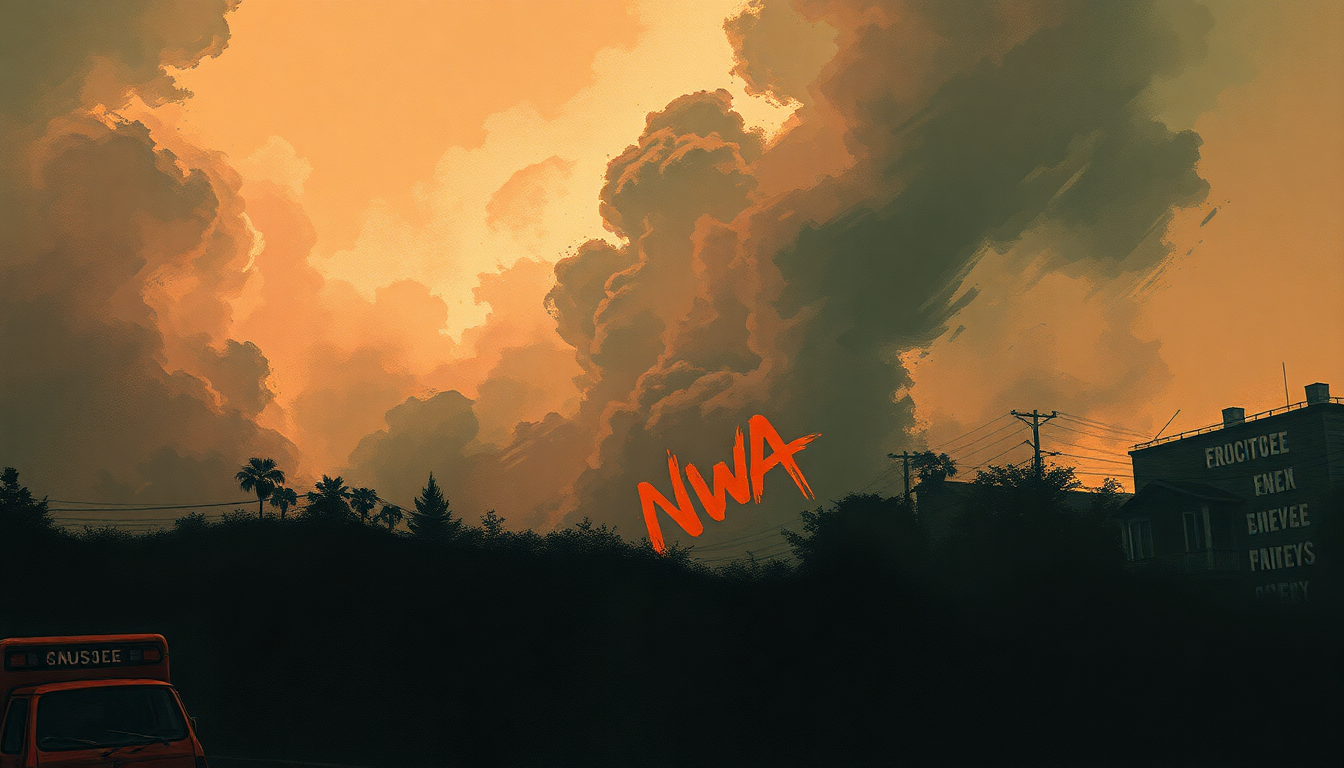 Fan-driven abstract illustration evoking the emotional arc of Real Niggaz by NWA