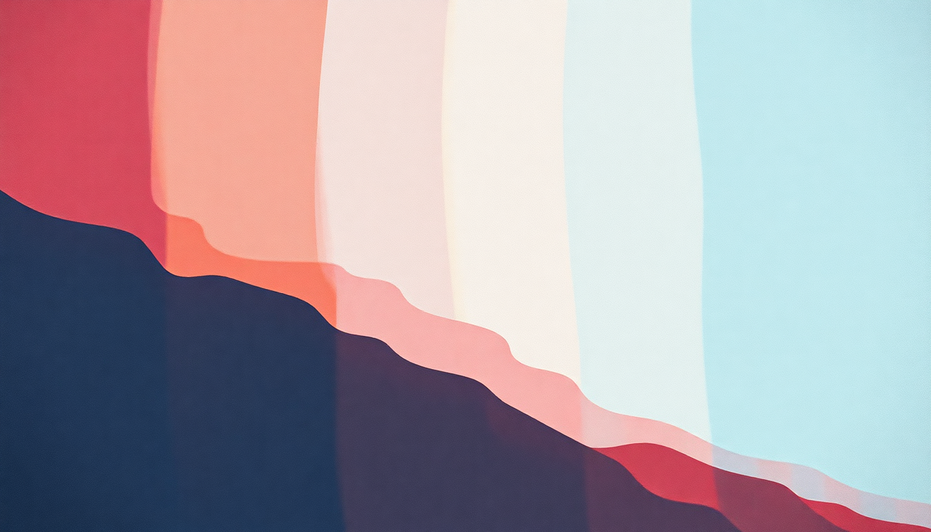 Fan-driven abstract illustration evoking the emotional arc of Red and Blue Jeans by The Promise Ring