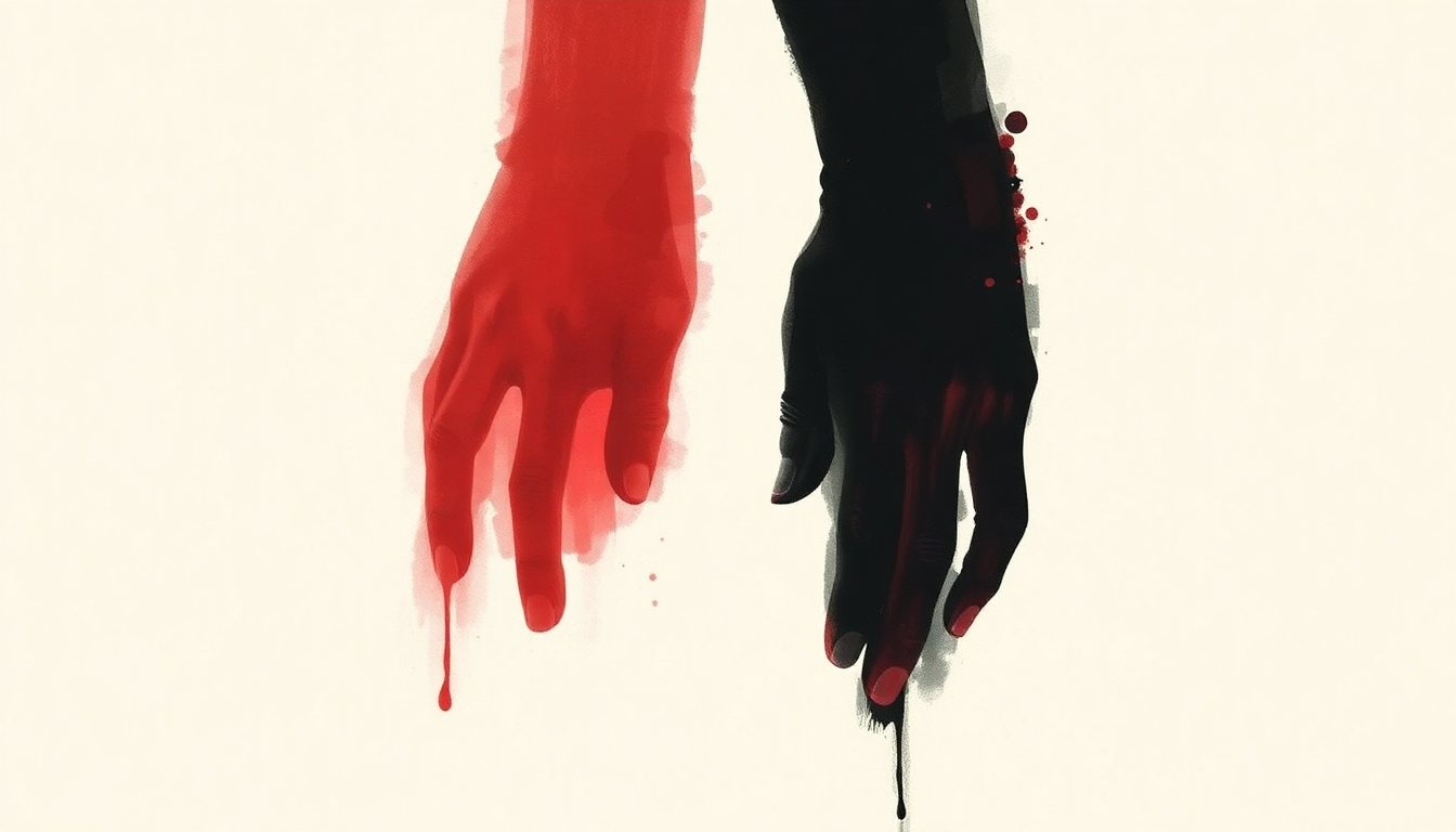 Fan-driven abstract illustration evoking the emotional arc of Red Right Hand by Nick Cave and the Bad Seeds