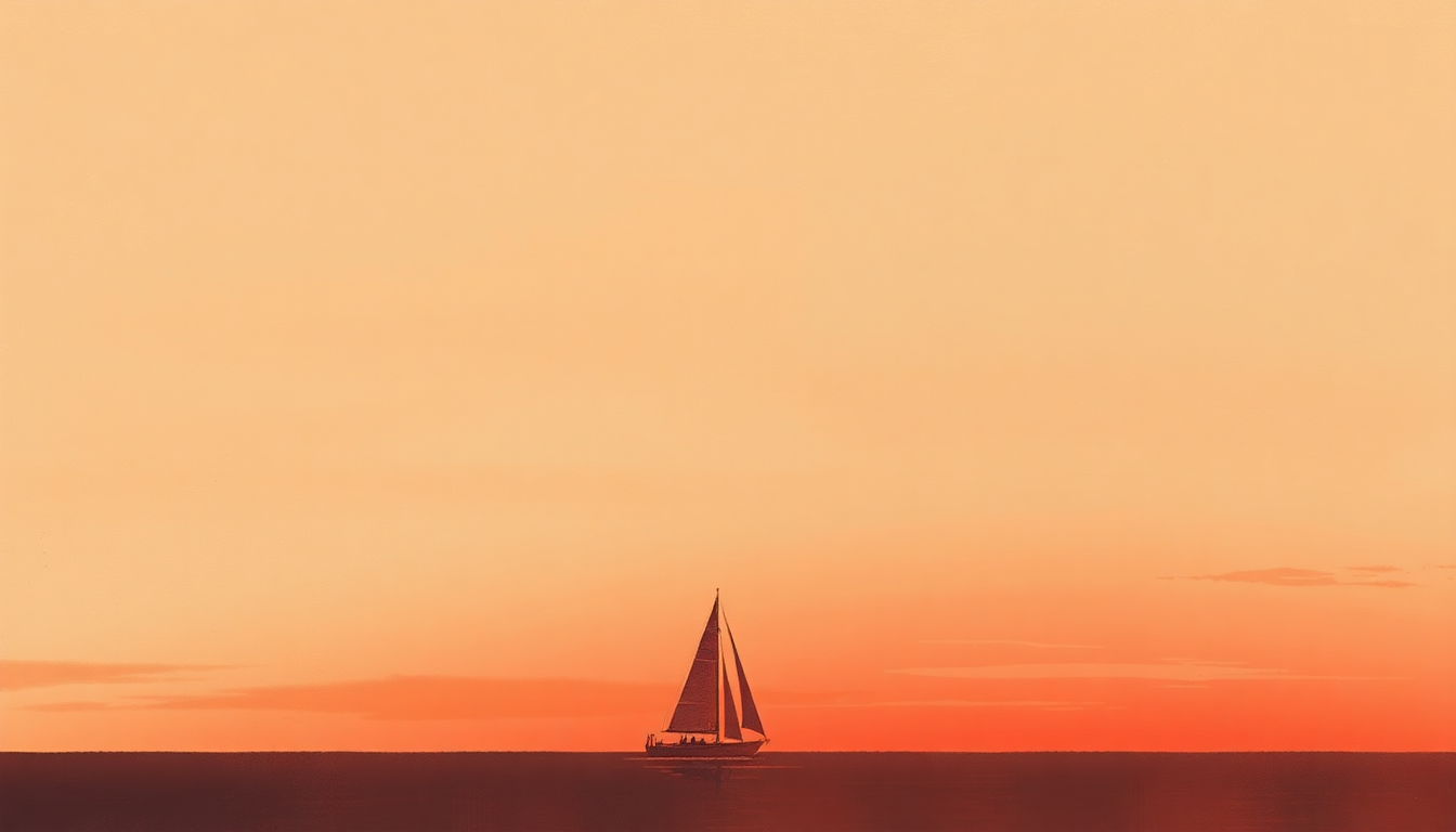 Fan-driven abstract illustration evoking the emotional arc of Red Sails in the Sunset by The Platters