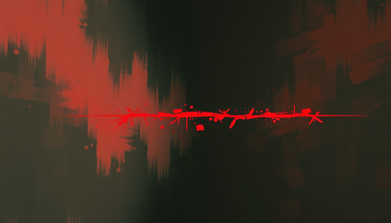 Fan-driven abstract illustration evoking the emotional arc of Red Tape by Circle Jerks