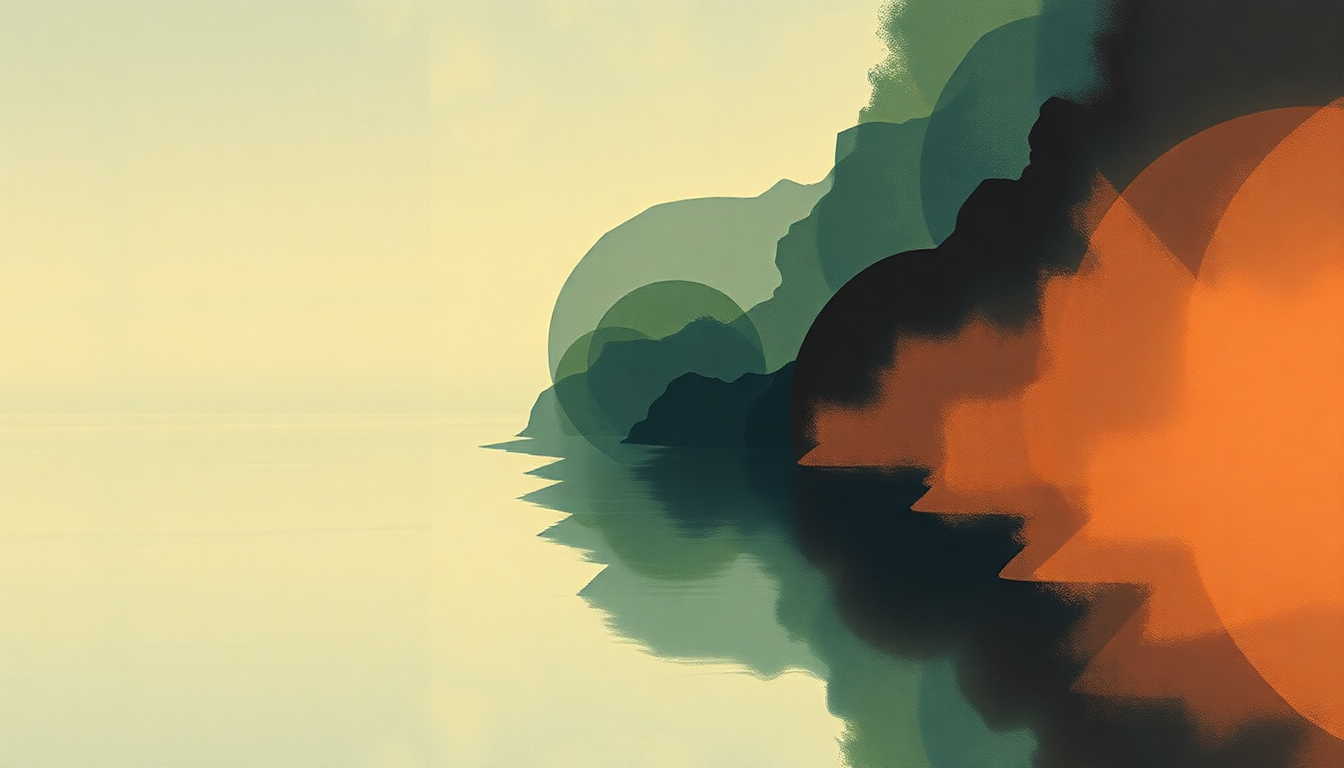 Fan-driven abstract illustration evoking the emotional arc of Reflets dans l'eau by Claude Debussy