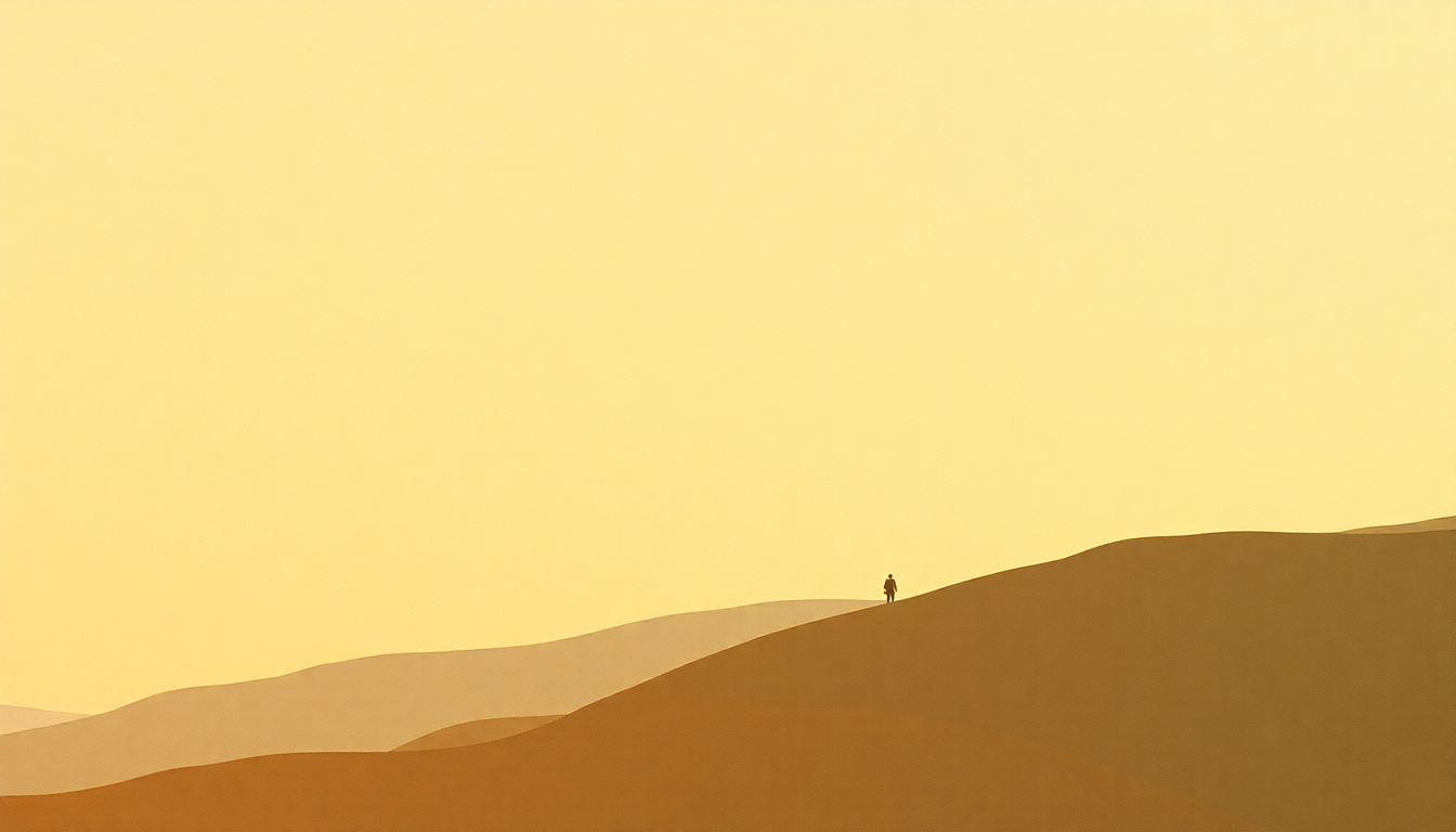 Fan-driven abstract illustration evoking the emotional arc of Rhayader Goes to Town by Camel