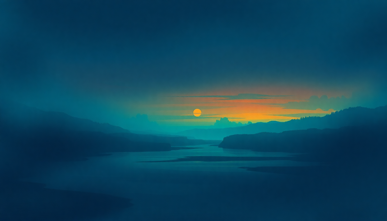 Fan-driven abstract illustration evoking the emotional arc of Ride Across the River by Dire Straits