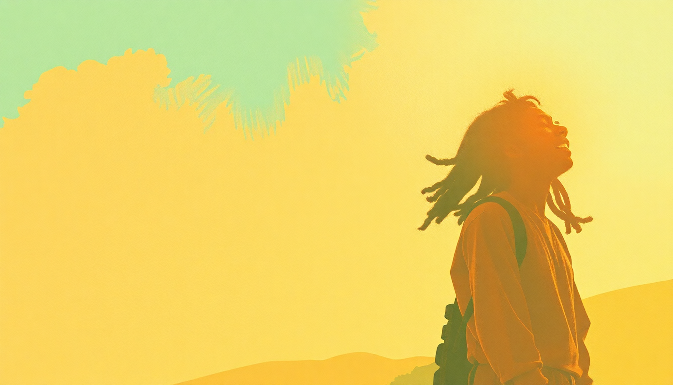 Fan-driven abstract illustration evoking the emotional arc of Ride Natty Ride by Bob Marley