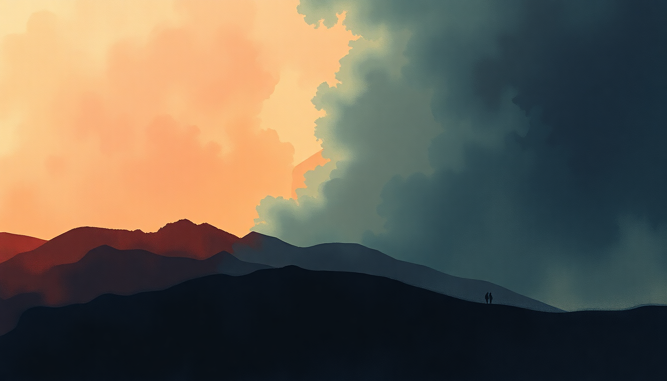 Fan-driven abstract illustration evoking the emotional arc of Riders on the Storm by The Doors