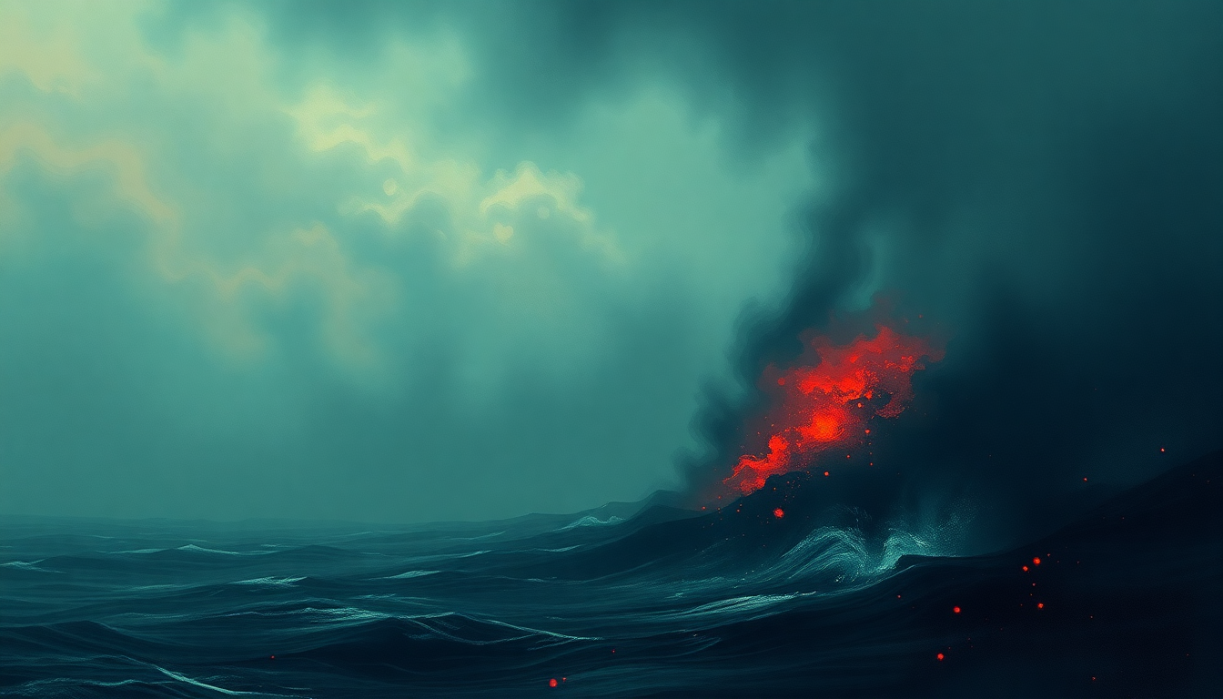 Fan-driven abstract illustration evoking the emotional arc of Rime of the Ancient Mariner by Iron Maiden