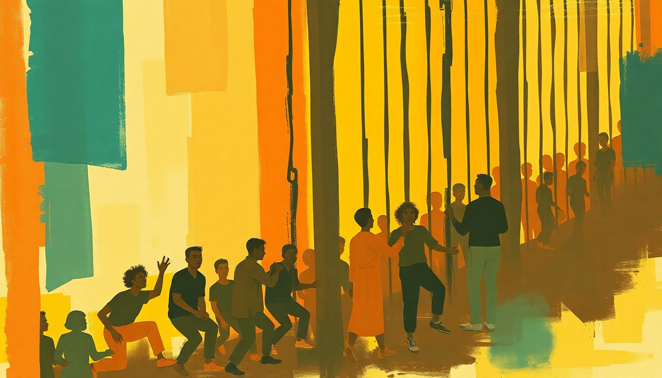Fan-driven abstract illustration evoking the emotional arc of Riot in Cell Block #9 by The Coasters