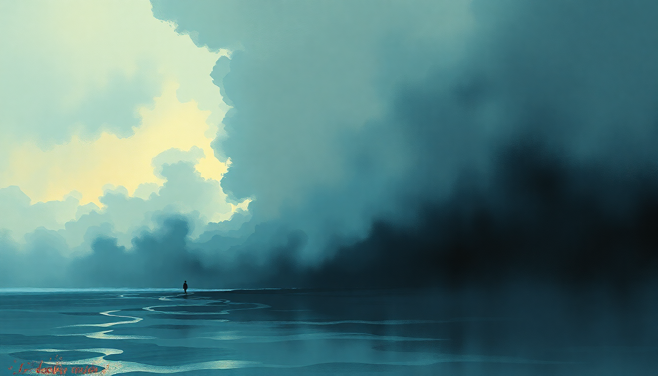 Fan-driven abstract illustration evoking the emotional arc of River by Joni Mitchell