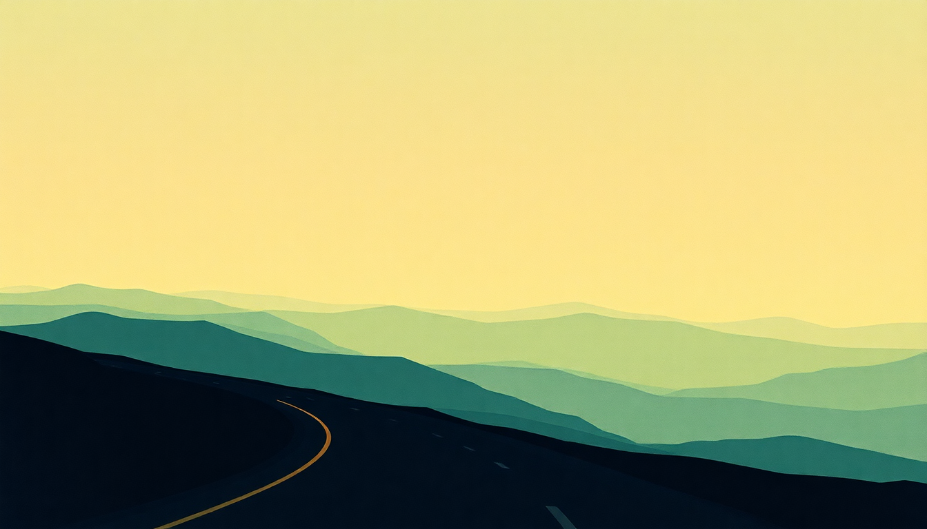 Fan-driven abstract illustration evoking the emotional arc of Road to Nowhere by Talking Heads