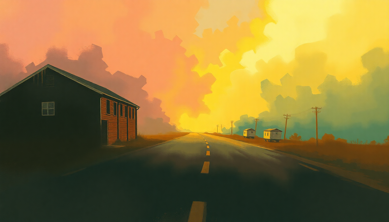 Fan-driven abstract illustration evoking the emotional arc of Roadhouse Blues by The Doors