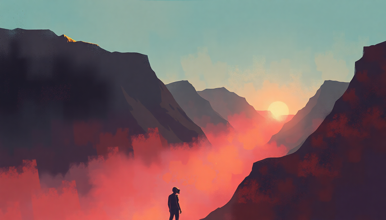 Fan-driven abstract illustration evoking the emotional arc of Robot Rock by Daft Punk