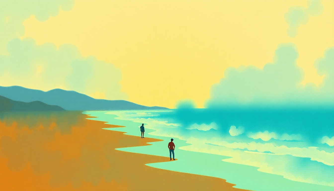 Fan-driven abstract illustration evoking the emotional arc of Rockaway Beach by Ramones