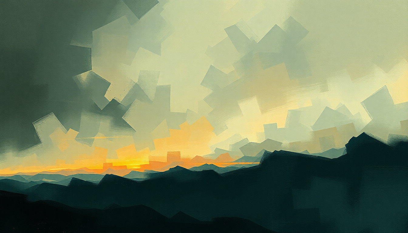 Fan-driven abstract illustration evoking the emotional arc of Roll the Bones by Rush