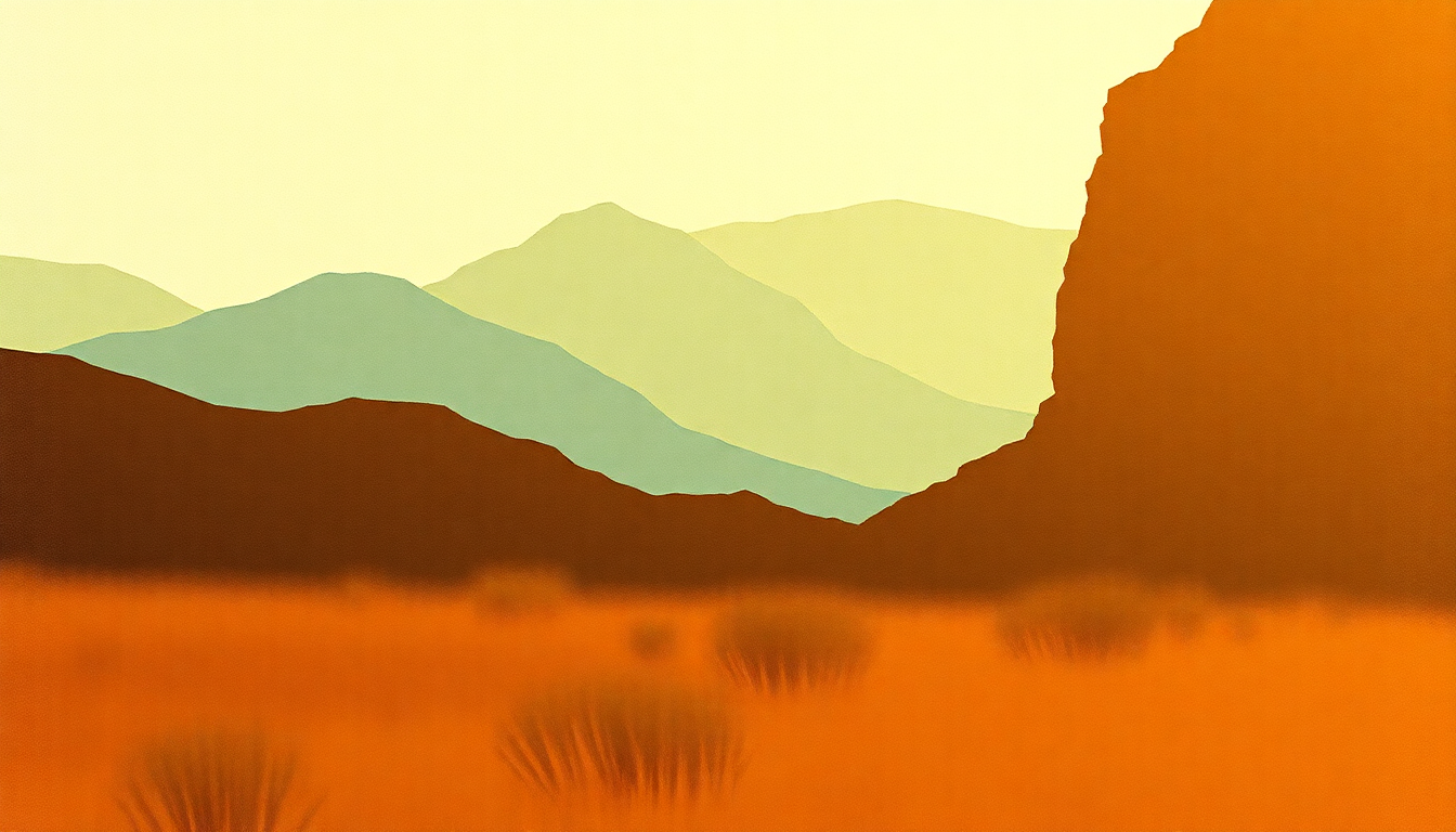 Fan-driven abstract illustration evoking the emotional arc of Romance in Durango by Bob Dylan