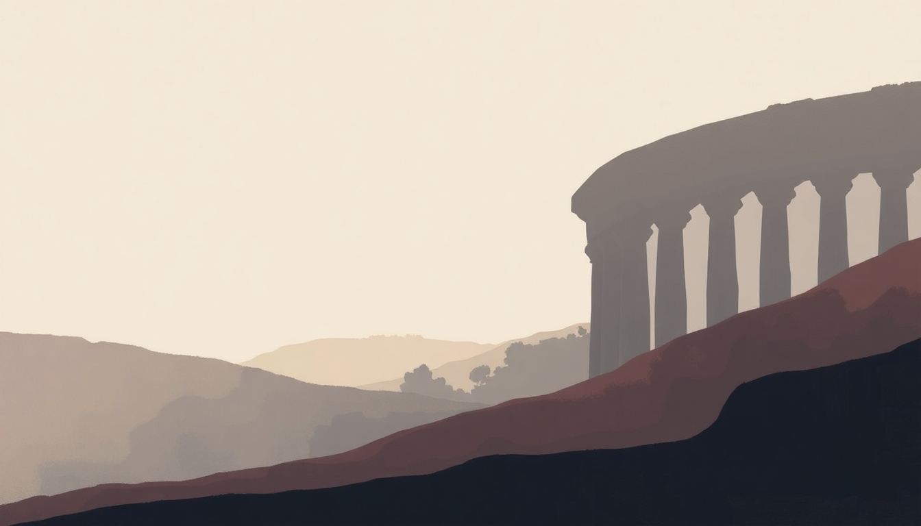 Fan-driven abstract illustration evoking the emotional arc of Rome by The National