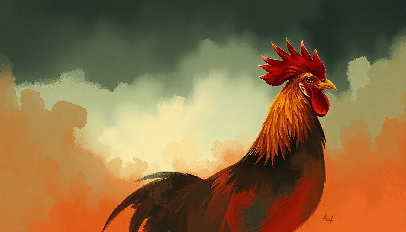 Fan-driven abstract illustration evoking the emotional arc of Rooster by Alice in Chains