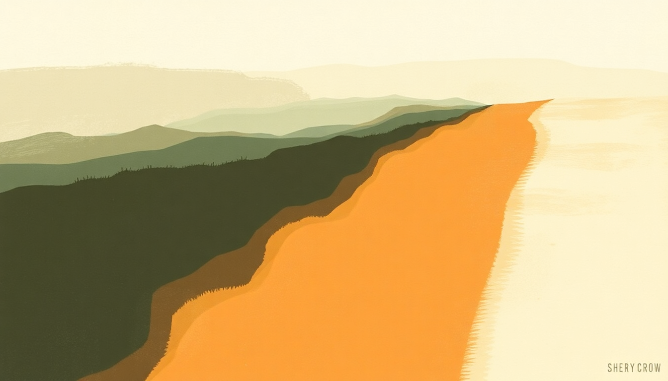 Fan-driven abstract illustration evoking the emotional arc of Run Baby Run by Sheryl Crow