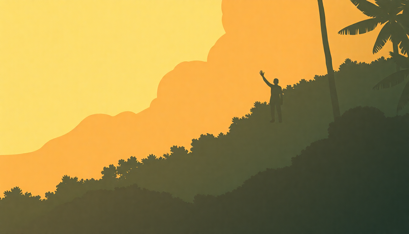 Fan-driven abstract illustration evoking the emotional arc of Run Through the Jungle by Creedence Clearwater Revival