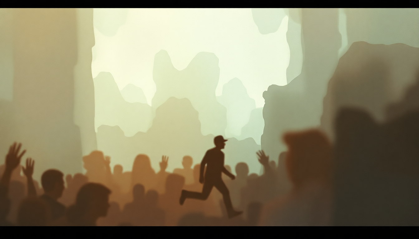 Fan-driven abstract illustration evoking the emotional arc of Runaway Baby by Bruno Mars